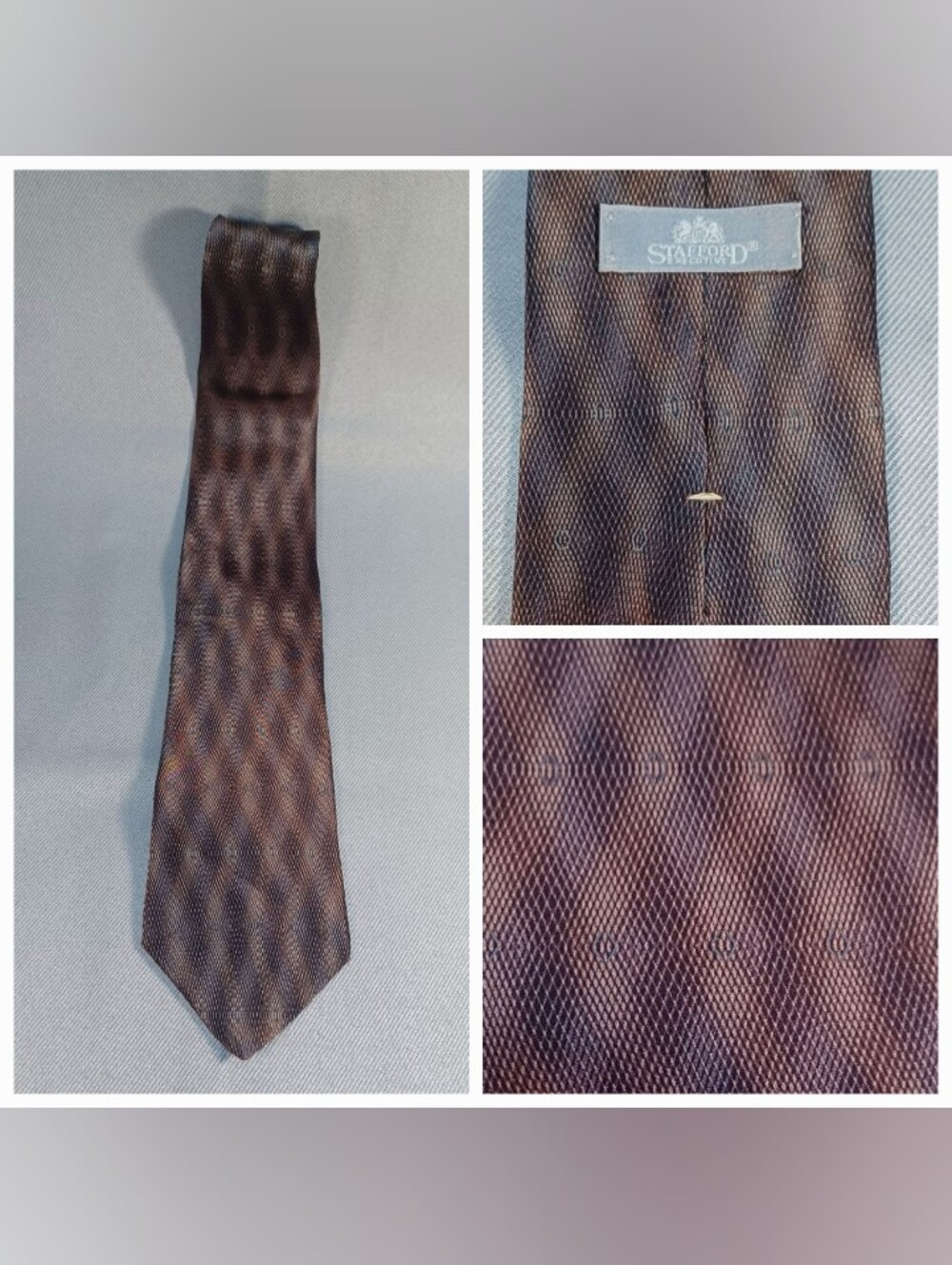 Stafford Brown Diamond Mesh Pattern Men's Silk Tie